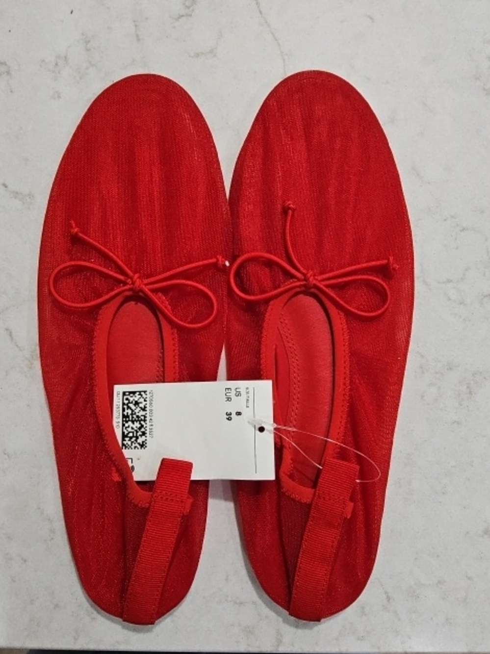 H&M Red Slip-On Ballet Flats with Bow Accent